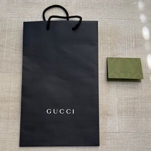 Gucci Black Shopping Bag plus Green Receipt Holder/Authentic Store Packaging